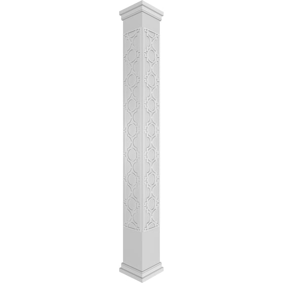 Ekena Millwork 12"W x 8'H Craftsman Classic Square Non-Tapered Gypsum Fretwork Column w/ Prairie Capital & Prairie Base