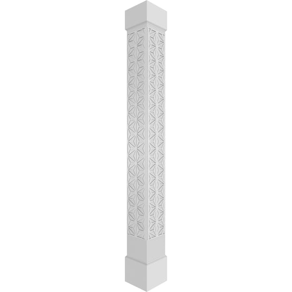 Ekena Millwork 12"W x 8'H Craftsman Classic Square Non-Tapered Hampton Fretwork Column w/ Standard Capital & Standard Base