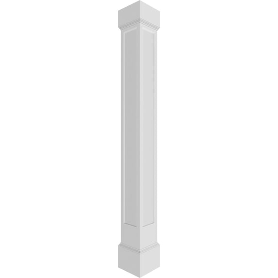 Ekena Millwork 12"W x 8'H Premium Square Non-Tapered Recessed Panel PVC Endura-Craft Column Wrap Kit, Mission Capital & Base