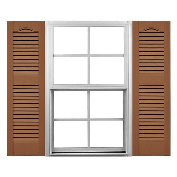 Ekena Millwork 12"W x 80"H Mid-America Vinyl, TailorMade Size Cathedral Top Center Mullion, Open Louver Shutter, w/Installation Shutter-Lok's & Matching Screws (Per Pair), 471 - Treated Cedar