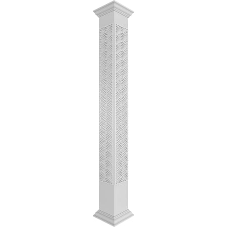 Ekena Millwork 12"W x 9'H Craftsman Classic Square Non-Tapered Art Deco Fretwork Column w/ Crown Capital & Crown Base