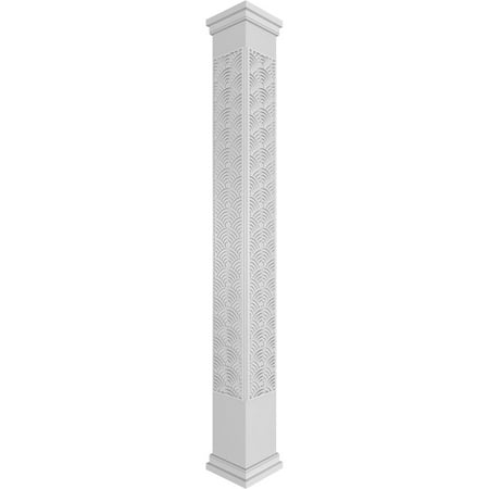 Ekena Millwork 12"W x 9'H Craftsman Classic Square Non-Tapered Art Deco Fretwork Column w/ Prairie Capital & Prairie Base