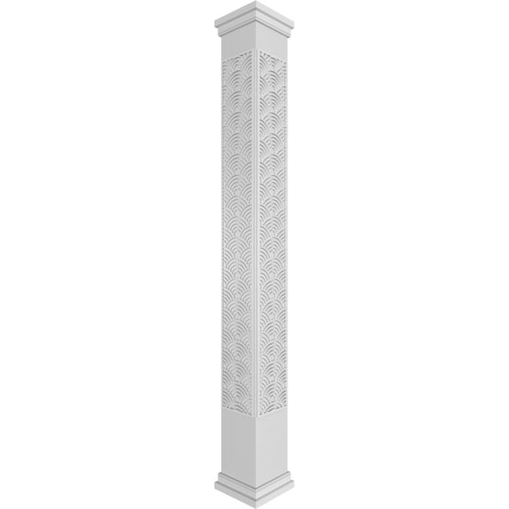 Ekena Millwork 12"W x 9'H Craftsman Classic Square Non-Tapered Art Deco Fretwork Column w/ Prairie Capital & Prairie Base