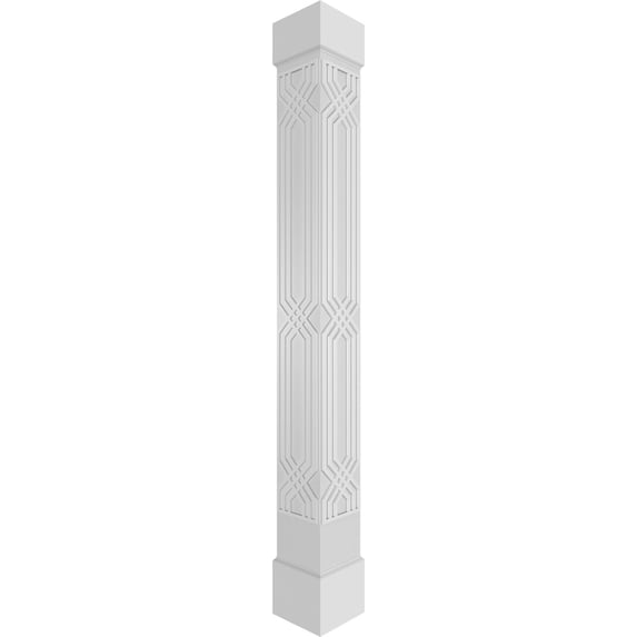 Ekena Millwork 12"W x 9'H Craftsman Classic Square Non-Tapered Atlas Fretwork Column w/ Standard Capital & Standard Base