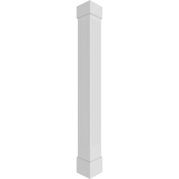 Ekena Millwork 12"W x 9'H Craftsman Classic Square Non-Tapered Fluted Column w/ Standard Capital & Standard Base