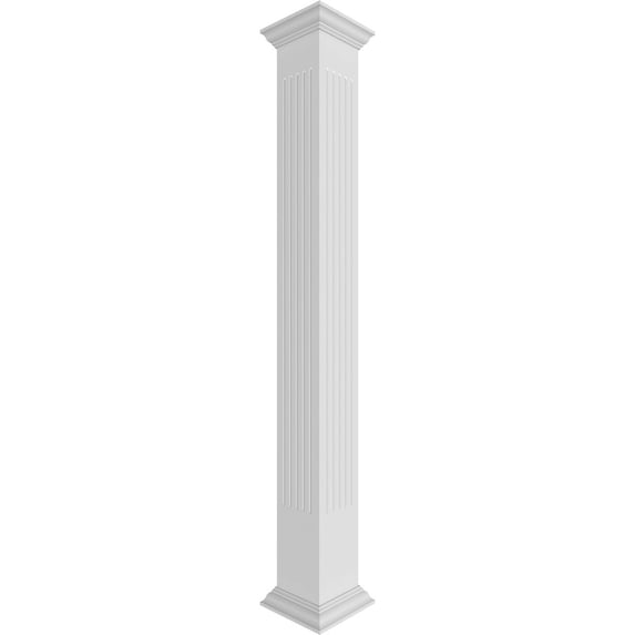 Ekena Millwork 12"W x 9'H Craftsman Classic Square Non-Tapered, Fluted PVC Column Kit, Crown Capital & Crown Base