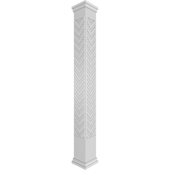 Ekena Millwork 12"W x 9'H Craftsman Classic Square Non-Tapered Gilcrest Fretwork Column w/ Prairie Capital & Prairie Base
