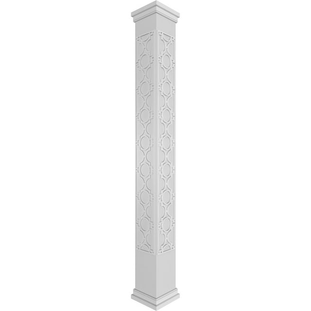 Ekena Millwork 12"W x 9'H Craftsman Classic Square Non-Tapered Gypsum Fretwork Column w/ Prairie Capital & Prairie Base