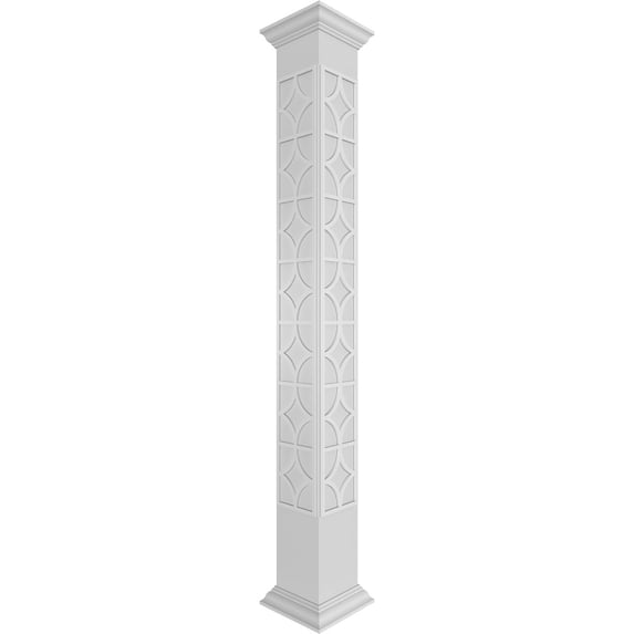 Ekena Millwork 12"W x 9'H Craftsman Classic Square Non-Tapered Magnolia Fretwork Column w/ Crown Capital & Crown Base