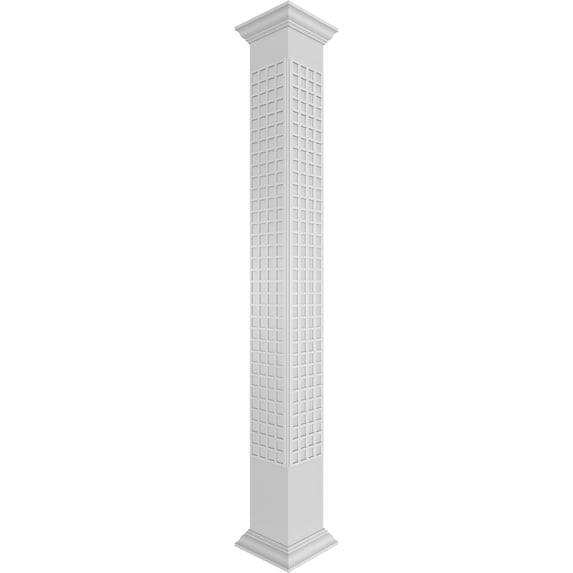 Ekena Millwork 12"W x 9'H Craftsman Classic Square Non-Tapered Manchester Fretwork Column w/ Crown Capital & Crown Base