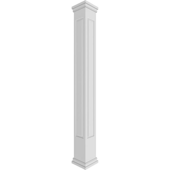 Ekena Millwork 12"W x 9'H Craftsman Classic Square Non-Tapered, Raised Panel PVC Column Kit, Prairie Capital & Prairie Base