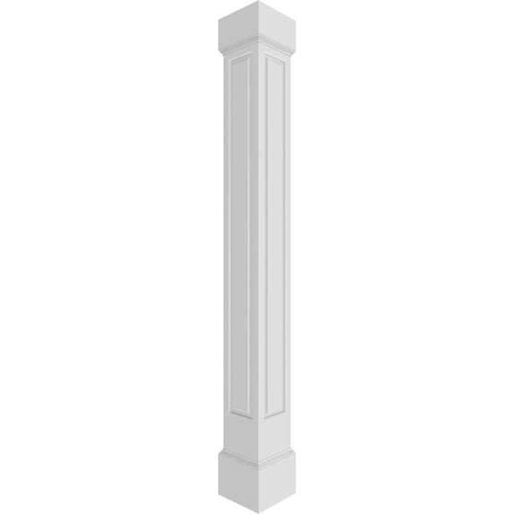 Ekena Millwork 12"W x 9'H Premium Square Non-Tapered Raised Panel PVC Endura-Craft Column Wrap Kit, Mission Capital & Base