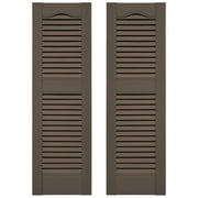Ekena Millwork 12 in. W x 25 in. H Builders Edge, Standard Cathedral Top Center Mullion, Open Louver Shutters, Includes Matching Installation Spikes (Per Pair), 385 - French Roast