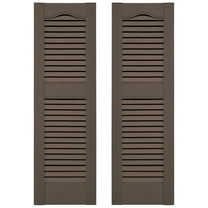 Ekena Millwork 12 in. W x 25 in. H Builders Edge, Standard Cathedral Top Center Mullion, Open Louver Shutters, Includes Matching Installation Spikes (Per Pair), 385 - French Roast