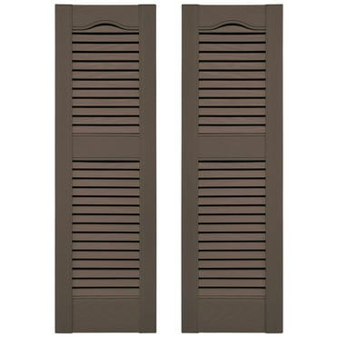 Ekena Millwork 12 in. W x 25 in. H Builders Edge, Standard Cathedral Top Center Mullion, Open Louver Shutters, Includes Matching Installation Spikes (Per Pair), 385 - French Roast