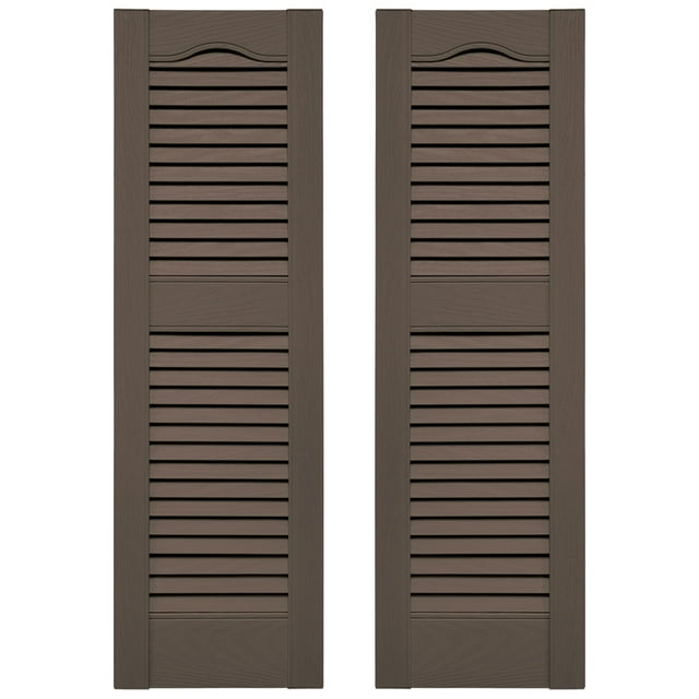 Ekena Millwork 12 in. W x 25 in. H Builders Edge, Standard Cathedral Top Center Mullion, Open Louver Shutters, Includes Matching Installation Spikes (Per Pair), 385 - French Roast