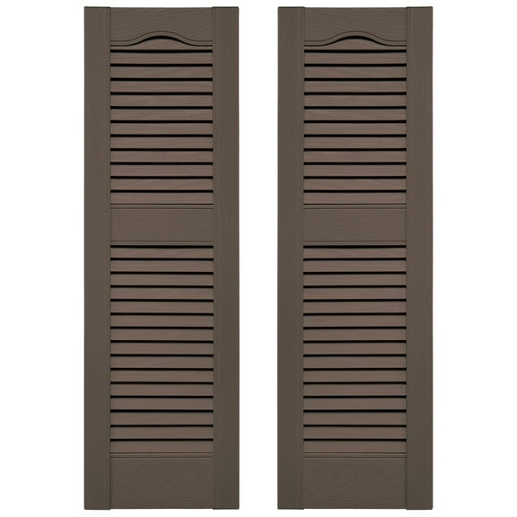 Ekena Millwork 12 in. W x 25 in. H Builders Edge, TailorMade Cathedral Top Center Mullion, Open Louver Shutters, Includes Matching Installation Spikes (Per Pair), 385 - French Roast