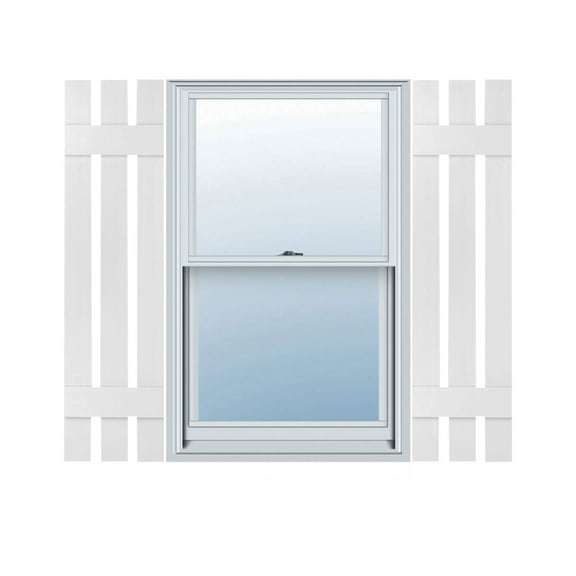 Ekena Millwork 12 in. W x 32 in. H Builders Edge, TailorMade Three Board Spaced (2 Batten), Board-n-Batten Shutters, Includes Matching Installation Spikes (Per Pair), 001 - White