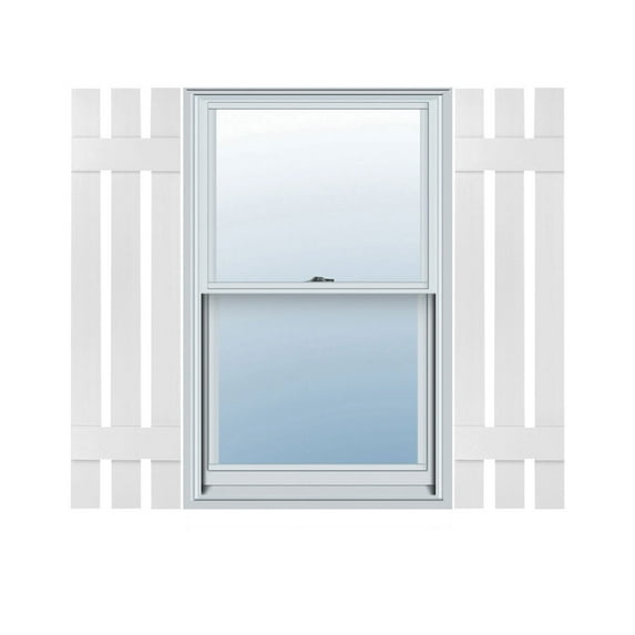 Ekena Millwork 12 in. W x 34 in. H Builders Edge, TailorMade Three Board Spaced (2 Batten), Board-n-Batten Shutters, Includes Matching Installation Spikes (Per Pair), 001 - White