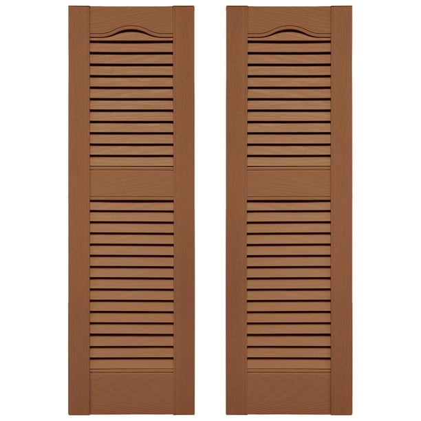 Ekena Millwork 12 in. W x 38 in. H Builders Edge, TailorMade Cathedral Top Center Mullion, Open Louver Shutters, Includes Matching Installation Spikes (Per Pair), 471 - Treated Cedar