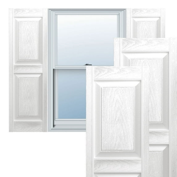 Ekena Millwork 12 in. W x 38 in. H Builders Edge, TailorMade Two Equal Panels, Raised Panel Shutters, Includes Matching Installation Spikes (Per Pair), 117 - Bright White
