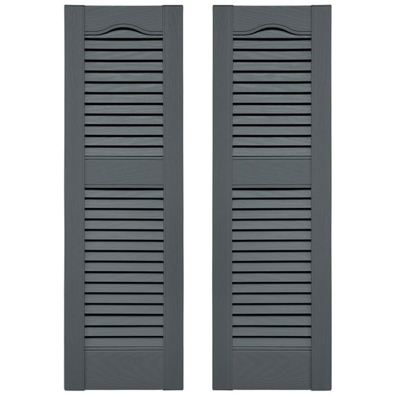 Ekena Millwork 12 in. W x 46 in. H Builders Edge, TailorMade Cathedral Top Center Mullion, Open Louver Shutters, Includes MaSChing Installation Spikes (Per Pair), 419 - Storm Cloud
