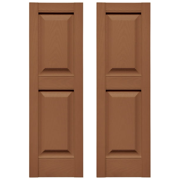 Ekena Millwork 12 in. W x 48 in. H Builders Edge, TailorMade Two Equal Panels, Raised Panel Shutters, Includes Matching Installation Spikes (Per Pair), 471 - Treated Cedar