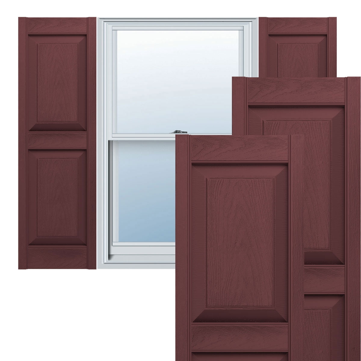 Bordeaux Vinyl Raised Panel Decorative Shutters, 12"W x 60"H