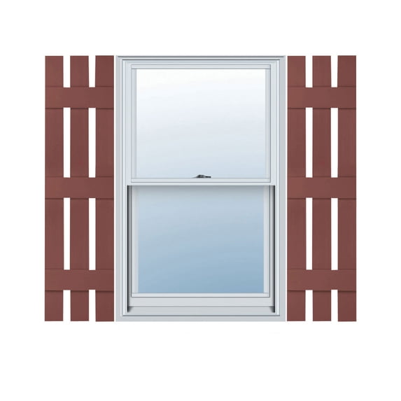 Ekena Millwork 12 in. W x 63 in. H Builders Edge, Standard Three Board Spaced, Board-n-Batten Shutters, Includes Matching Installation Spikes (Per Pair), 027 - Burgundy Red