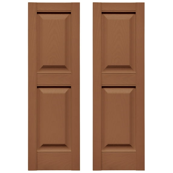 Ekena Millwork 12 in. W x 63 in. H Builders Edge, TailorMade Two Equal Panels, Raised Panel Shutters, Includes Matching Installation Spikes (Per Pair), 471 - Treated Cedar
