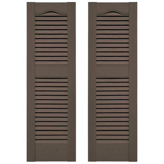 Ekena Millwork 12 in. W x 73 in. H Builders Edge, TailorMade Cathedral Top Center Mullion, Open Louver Shutters, Includes Matching Installation Spikes (Per Pair), 385 - French Roast