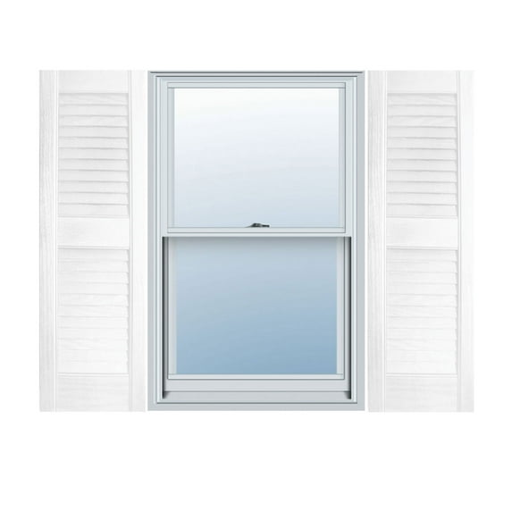 Ekena Millwork 12" x 28" Builders Choice Vinyl Straight Top Open Louver Window Shutters, w/Shutter Spikes & Screws (Per Pair), White