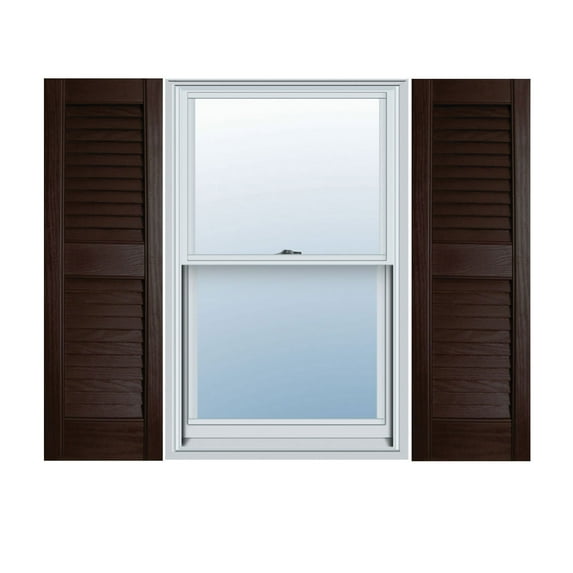 Ekena Millwork 12" x 35" Builders Choice Vinyl Straight Top Open Louver Window Shutters, w/Shutter Spikes & Screws (Per Pair), Brown