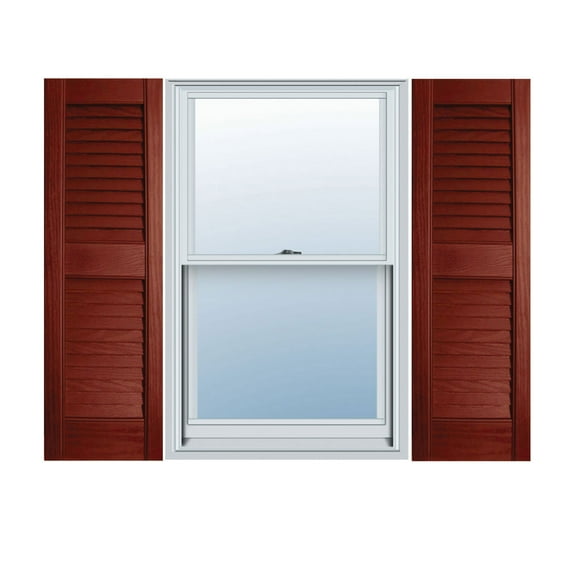 Ekena Millwork 12" x 47" Builders Choice Vinyl Straight Top Open Louver Window Shutters, w/Shutter Spikes & Screws (Per Pair), Red