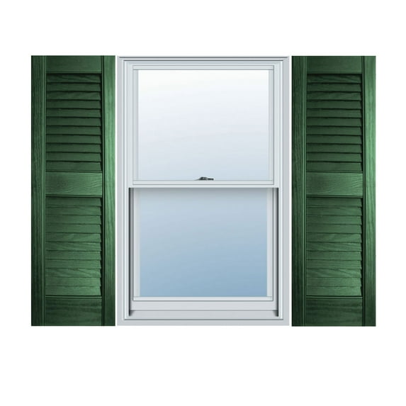 Ekena Millwork 12" x 55" Builders Choice Vinyl Straight Top Open Louver Window Shutters, w/Shutter Spikes & Screws (Per Pair), Forest Green