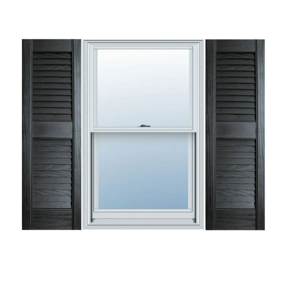 Ekena Millwork 12" x 59" Builders Choice Vinyl Straight Top Open Louver Window Shutters, w/Shutter Spikes & Screws (Per Pair), Grey