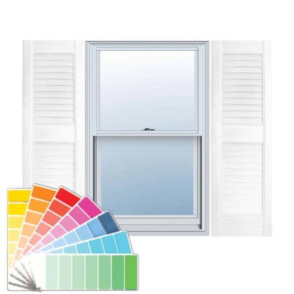 Ekena Millwork 12" x 59" Builders Choice Vinyl Straight Top Open Louver Window Shutters, w/Shutter Spikes & Screws (Per Pair), Paintable