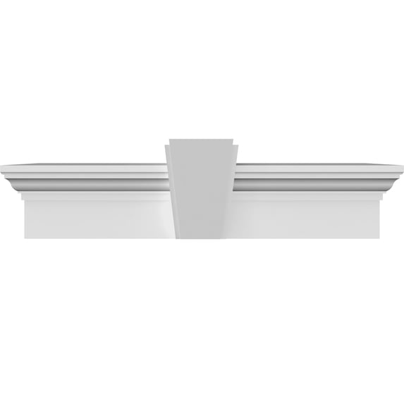 Ekena Millwork 122" Bottom Width x 125 1/2" Top Width x 6"H x 1"P Traditional Crosshead w/ Deco Keystone