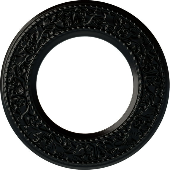 Ekena Millwork 13 3/8"OD x 7 1/2"ID x 3/4"P Blackthorn Ceiling Medallion (Fits Canopies up to 7 1/2"), Hand-Painted Jet Black