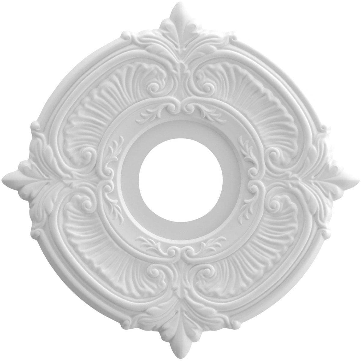 White Thermoformed PVC Ornate Ceiling Medallion, 13" Diameter