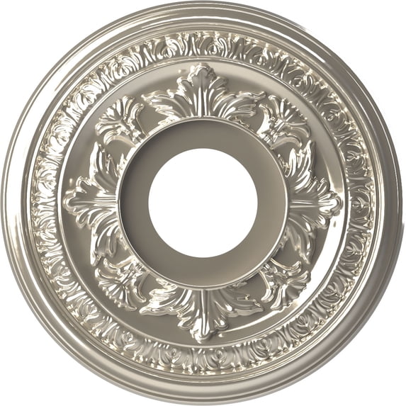 Ekena Millwork 13"OD x 3 1/2"ID x 3/4"P Baltimore Thermoformed PVC Ceiling Medallion (Fits Canopies up to 5 1/4"), Bright Coat Chrome