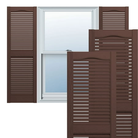 Ekena Millwork 14 1/2"W x 24"H Lifetime Vinyl, TailorMade Cathedral Top Center Mullion, Open Louver Shutters, w/Shutter-Loks (Per Pair), Federal Brown