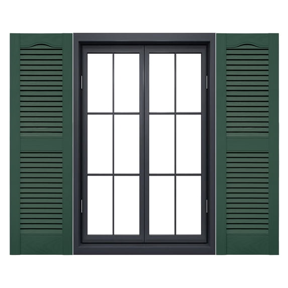 Ekena Millwork 14 1/2"W x 25"H Mid-America Vinyl, Standard Size Cathedral Top Center Mullion, Open Louver Shutter, w/Installation Shutter-Lok's & Matching Screws (Per Pair), 028 - Forest Green