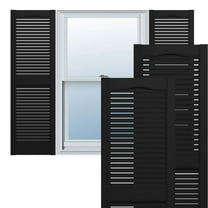 Ekena Millwork 14 1/2"W x 39"H Lifetime Vinyl, Standard Cathedral Top Center Mullion, Open Louver Shutters, w/Installation Shutter-Lok's & Matching Screws (Per Pair), Black