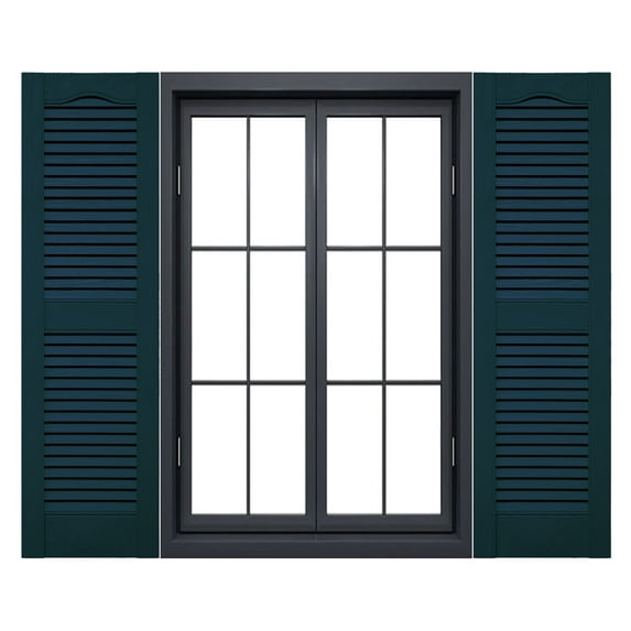 Ekena Millwork 14 1/2"W x 55"H Mid-America Vinyl, Standard Size Cathedral Top Center Mullion, Open Louver Shutter, w/Installation Shutter-Lok's & Matching Screws (Per Pair), 166 - Midnight Blue