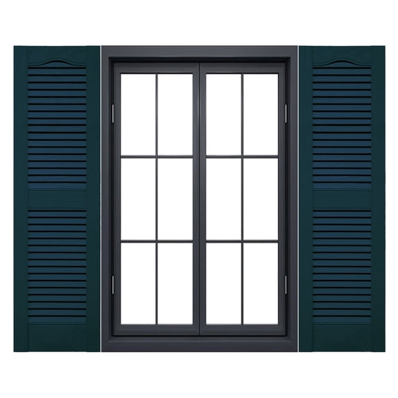 Ekena Millwork 14 1/2"W x 75"H Mid-America Vinyl, Standard Size Cathedral Top Center Mullion, Open Louver Shutter, w/Installation Shutter-Lok's & Matching Screws (Per Pair), 166 - Midnight Blue