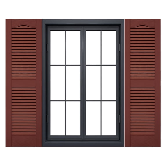 Ekena Millwork 14 1/2"W x 80"H Mid-America Vinyl, Standard Size Cathedral Top Center Mullion, Open Louver Shutter, w/Installation Shutter-Lok's & Matching Screws (Per Pair), 027 - Burgundy Red