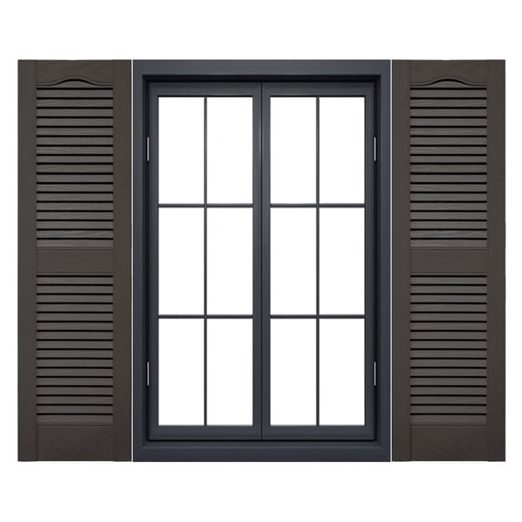 Ekena Millwork 14 1/2"W x 80"H Mid-America Vinyl, Standard Size Cathedral Top Center Mullion, Open Louver Shutter, w/Installation Shutter-Lok's & Matching Screws (Per Pair), 018 - Tuxedo Grey