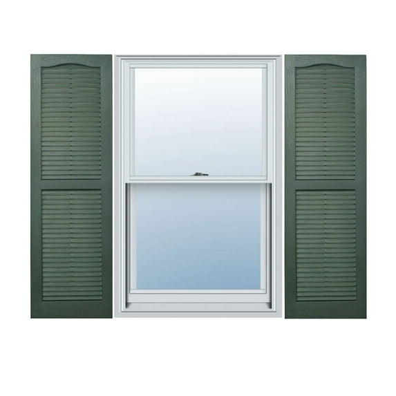 Ekena Millwork 14 1/2" x 25" Builders Choice Vinyl Cathedral Top Open Louver Window Shutters, w/Shutter Spikes & Screws (Per Pair), Pine Green