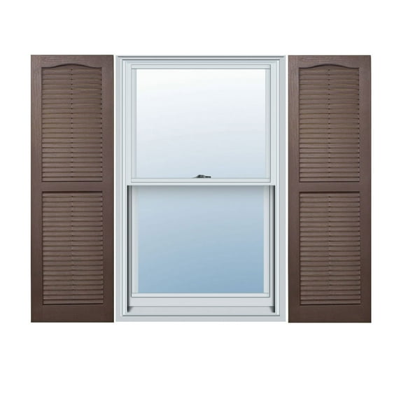 Ekena Millwork 14 1/2" x 39" Builders Choice Vinyl Cathedral Top Open Louver Window Shutters, w/Shutter Spikes & Screws (Per Pair), Chocolate Brown